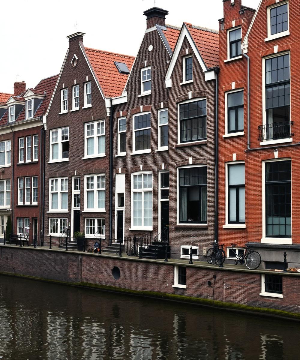 Amsterdam canal houses with step gables above the water